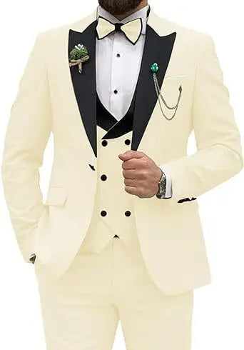 Slim Fit Peaked Lapel Formal Men Suits Solid Business Wedding Tuxedo Fashion Groom Outfit with Blazer Vest Pants for Prom Dinner