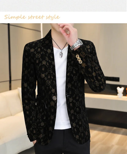 Blazer New Men's Fashion Corduroy Business Gentleman Slim Letter English Style Outdoor Performance Wedding Banquet Casual Blazer
