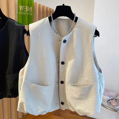 Vest Female Spring Autumn Casual Lined Waistcoat Women O-Neck Sleeveless Jacket Women Solid Single-breasted Vest Coat