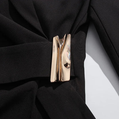 Women Blazer Elegant Fashion Asymmetric Twist Pleated Waist Cinching Metal Buckle Decoration Jacket New Spring 2026 HK19361