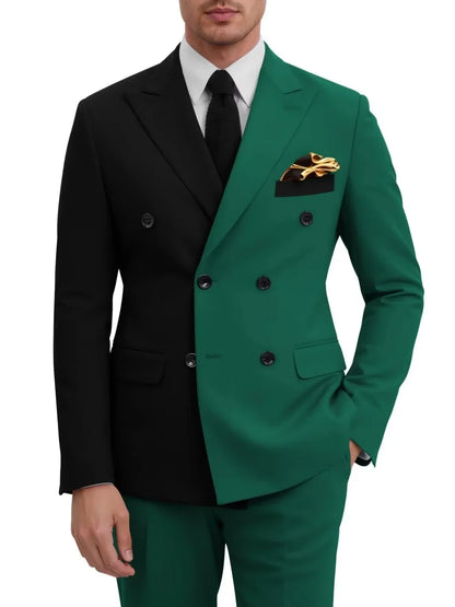 Fashion Contrast Man Suit Set 2 Pieces Jacket Pants Stage Performance Wear Premium Double Breasted Men's Tuxedo For Wedding