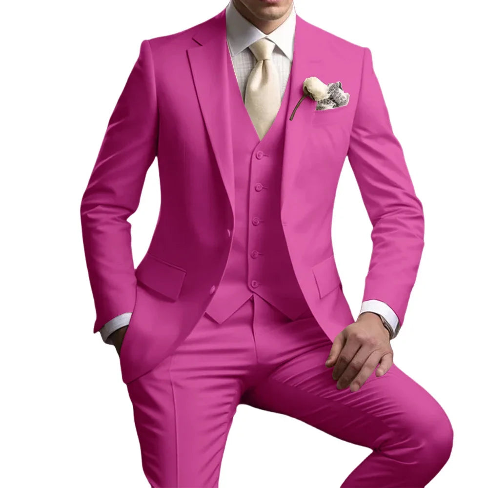 Men's Notched Lapel Suit Set 3 Pieces Wedding Groom Sets Autumn Long Sleeve Tuxedo For Men Banquet Party Outfit Dancing Wear