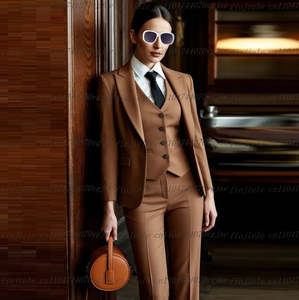 Dark Red Formal Business Women Suit Wedding Party Prom Ladies Mother Girl Wife Tuxedos Costume 3 Piece Set Blazer Vest Pants