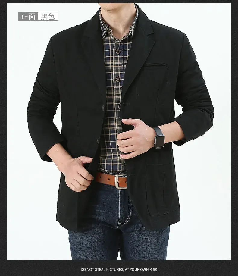 Blazer Pure Cotton Loose Men Fashion Business British Style Casual Three Button Cotton Casual Clothes Single West Coat Blazer