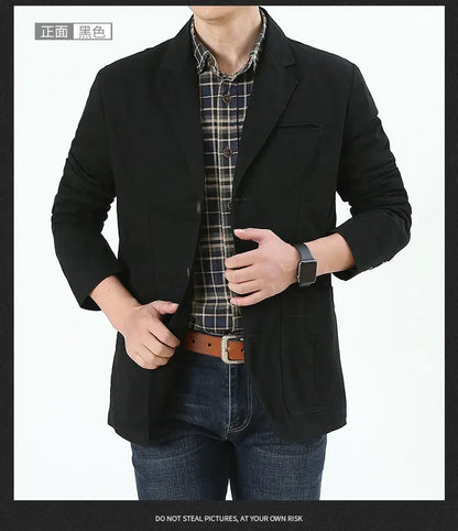 Blazer Pure Cotton Loose Men Fashion Business British Style Casual Three Button Cotton Casual Clothes Single West Coat Blazer