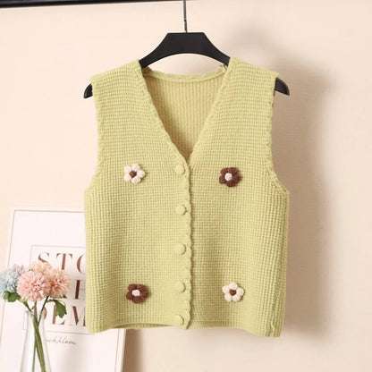 Women Knitted Tank Top Autumn New Sweet And Fresh Short Loose Sleeveless Sweater Cardigan Women's Knitted Vest