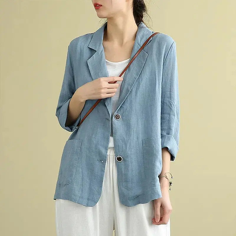 Casual Cotton and Linen Suit Jacket Women 2025 Spring and Summer New Loose solid Long-sleeved Blazer Woman Sunscreen Clothing