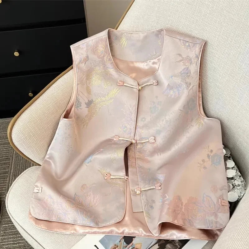 Retro Ladies Leisure Cardigan Vest Outwear 2025 High-end Female Sleeveless Coat Spring Autumn Women Fashion Waistcoat Jacket