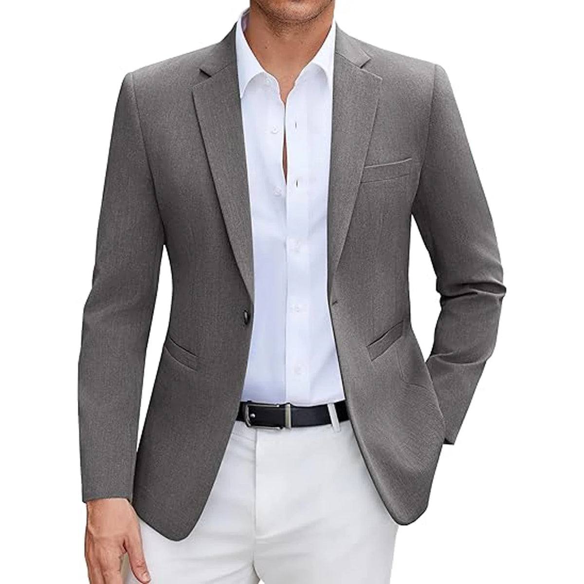 Men's Casual Blazer Slim Fit Suit Jacket Lightweight One Button Formal Business Sport Coats for Wedding Prom Party Office New