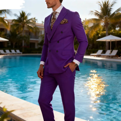( Blazer+Pants ) Men's 2 Piece Suits Double Breasted Lapel Slim Fit Man Clothes Groom Wedding Business Office Blazers Homme