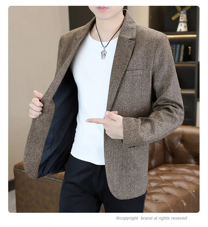 Blazer Men's Fashion Business Gentleman Groom Professional Gentleman Form-fitting Versatile Casual Formal Wear High-end Blazer