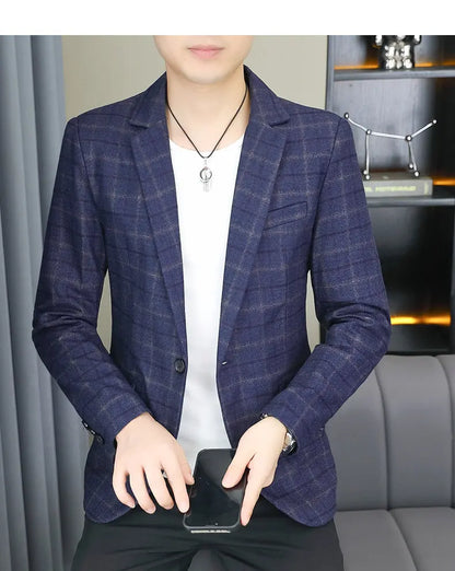 2026 Blazer Outdoor Men's Checked Fashion Business Trend Wedding Slimming Gentleman Casual Korean Travel High Formal Wear Blazer