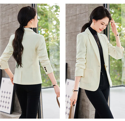 Autumn and Winter Blazer Women's Corduroy New Long Sleeve Professional Blazer Women's Coat Office Female Blazers Jacket Coat