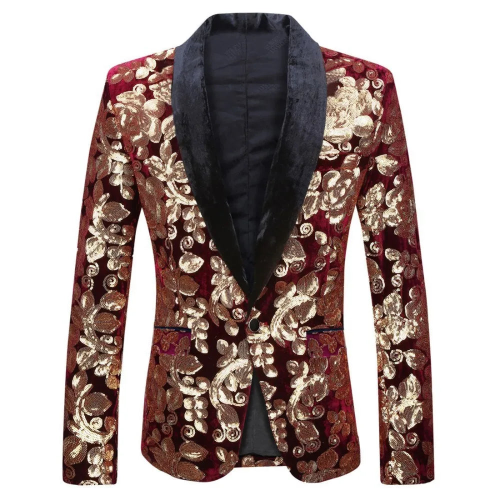 Men's Velvet Sequin Fashion Suit European And American Style Stage Clothes Handsome Trendy Clothing for Singers