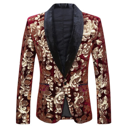 Men's Velvet Sequin Fashion Suit European And American Style Stage Clothes Handsome Trendy Clothing for Singers