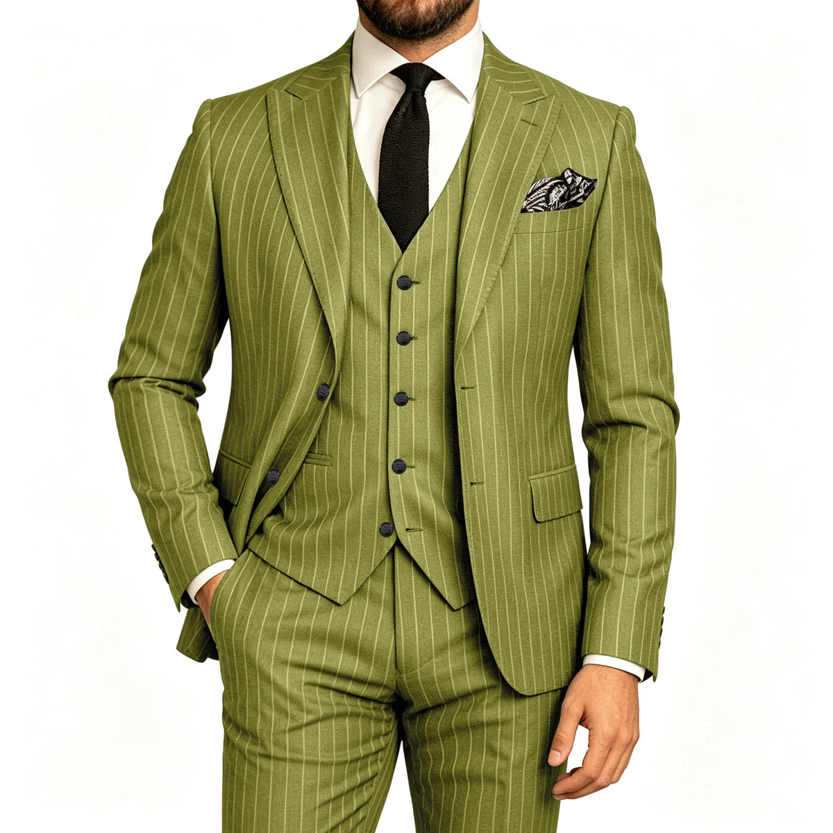 Men's Striped 3-Piece Suit – Slim Fit Blazer, Vest & Pants for Formal & Wedding Wear