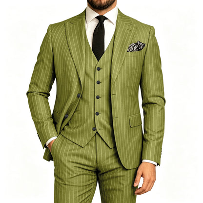 Men's Striped 3-Piece Suit – Slim Fit Blazer, Vest & Pants for Formal & Wedding Wear