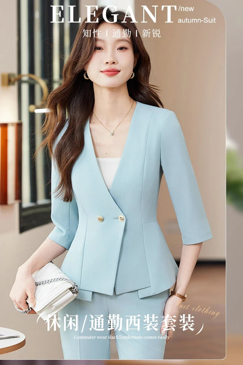 2025 Summer New Fashionable Business Women's Suit, High-Quality Two-Piece Mid-Sleeved Blazer + Pants. Soft and Comfortable