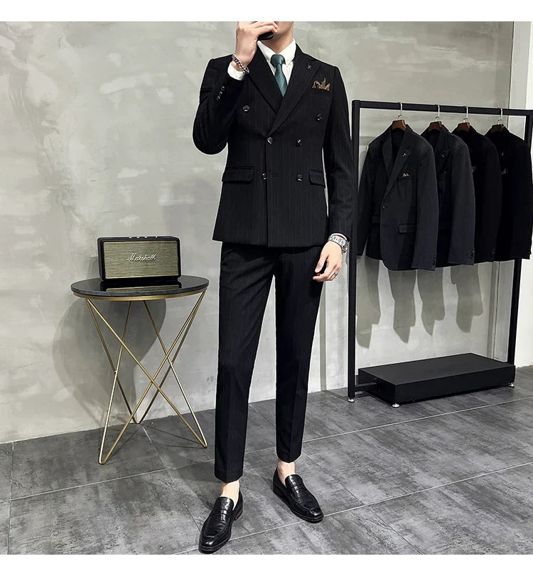 Men's Classic Striped 3-Piece Suit for Wedding, Business & Formal Occasions