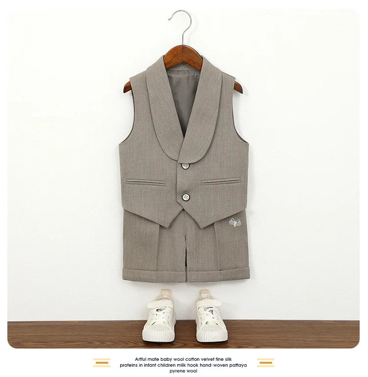 Boys' Summer British Style Suit Vest Set Flower Boy First Birthday Outfit Boys' Children's Day Host Piano Performance Costume