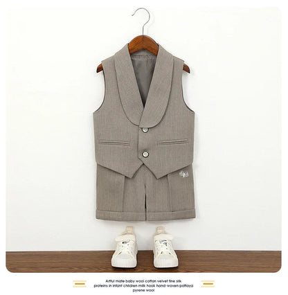 Boys' Summer British Style Suit Vest Set Flower Boy First Birthday Outfit Boys' Children's Day Host Piano Performance Costume