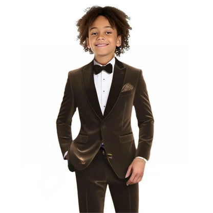 Multi-colors Boys Velvet Suit Set 2 Pieces Jacket Pants Autumn Kids Slim Fit Tuxedo For Photography Handsome Party Suits 2-20T