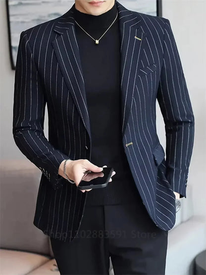 1 Piece Striped Men's Suit Jacket Slim Fit Blazer Single-breasted Suit Business Casual Professional Formal Business