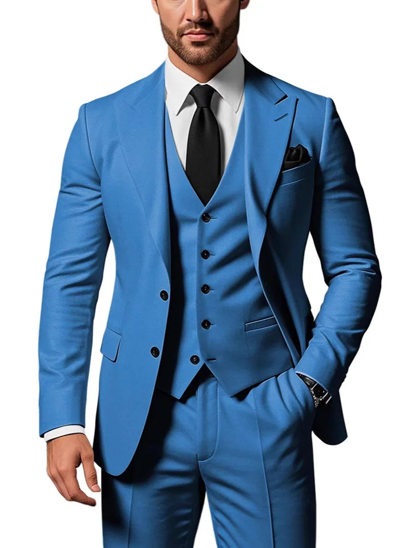 Costume de Mariage Homme Formel Solide - Marié, Garçon d'Honneur, Fête, Bal, Affaires, Bureau - Ensemble 3 Pièces : Blazer, Gilet, Pantalon