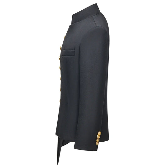 Boys Formal Suit Stand Collar Jacket with Gold Buttons and Matching Pants
