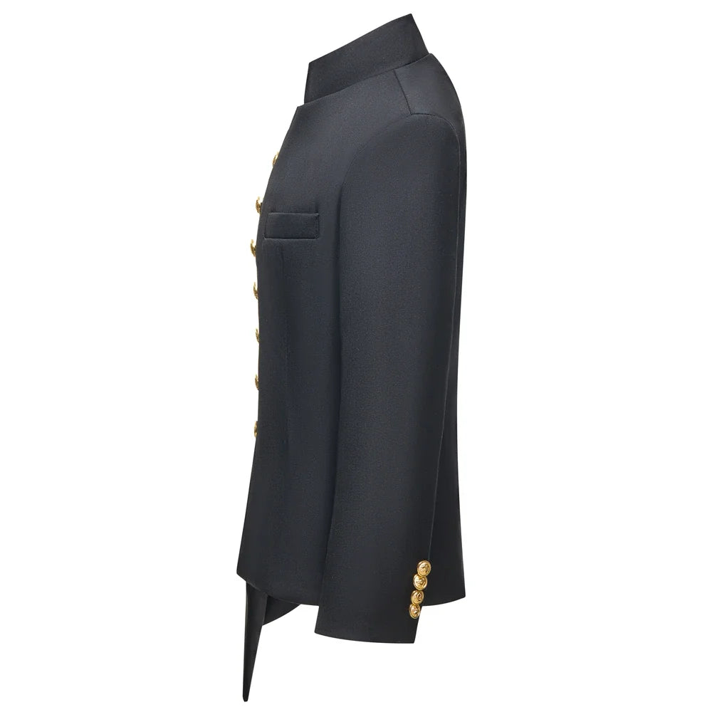 Boys Suit Set Mandarin Collar Tuxedo with Gold Buttons for Weddings and Formal Occasions
