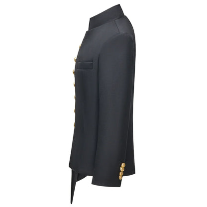 Boys Suit Set Mandarin Collar Tuxedo with Gold Buttons for Weddings and Formal Occasions