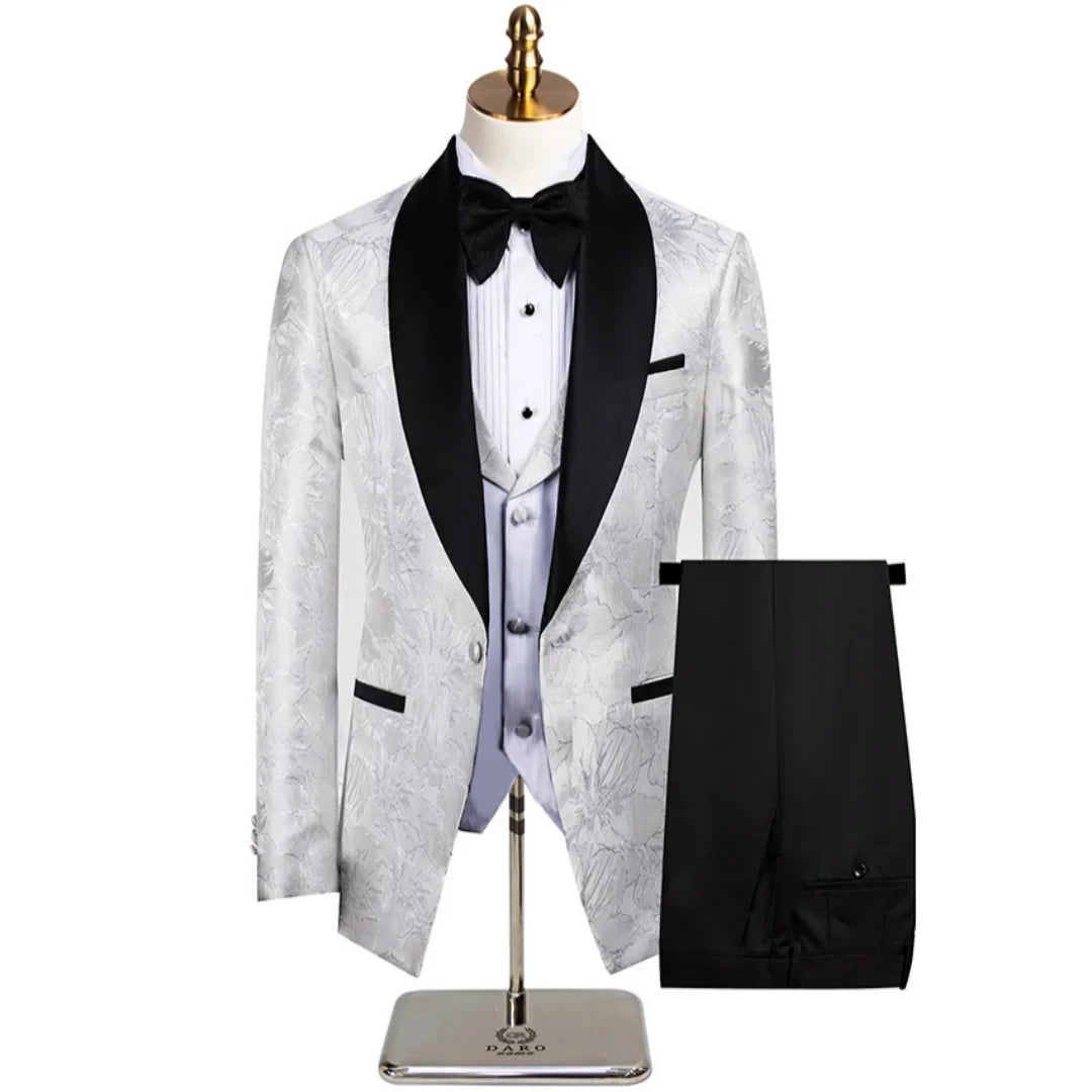 Men Suit 3 Pieces Khaki Floral Pattern Single Button With Lapel For Wedding Banquet Birthday Business Work Jacket Vest Pants