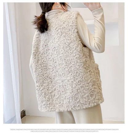 Lady Fashion Vest Outerwear Autumn Winter Female Imitation lamb Wool Waistcoat Coat Korean Women Rabbit 's Hair Sleeveless