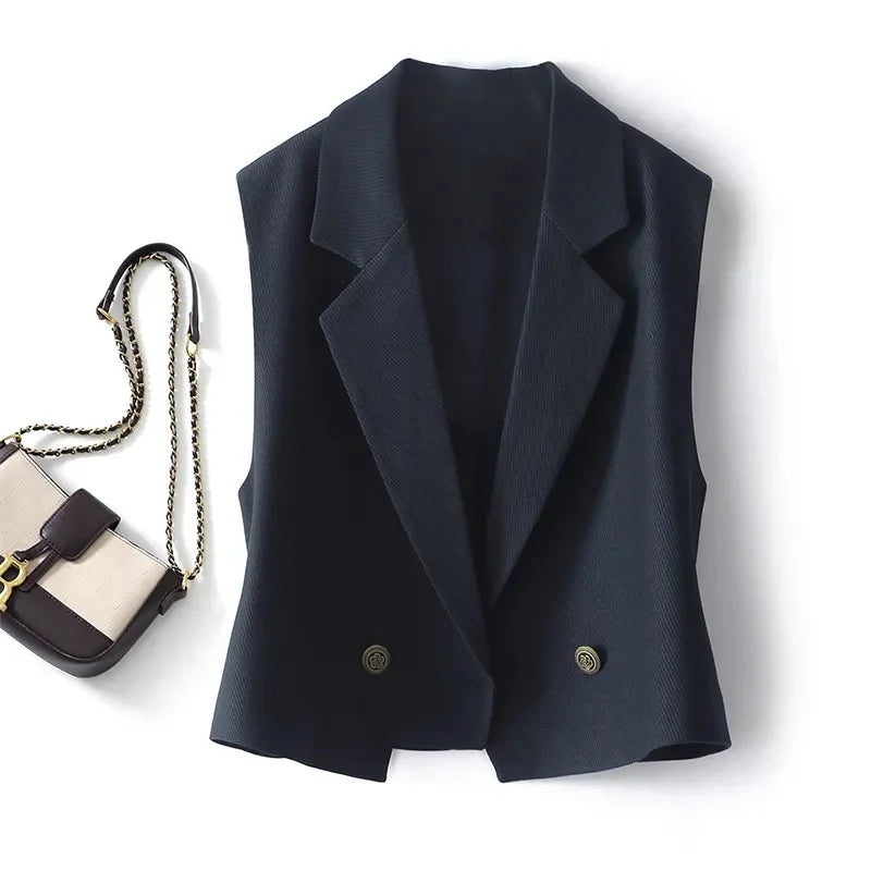 Women Spring Autumn Vests Jacket Fashion Solid Vest Coat NEW Korean Blazer Vest Outwear Female Sleeveless Short Jacket Waistcoat