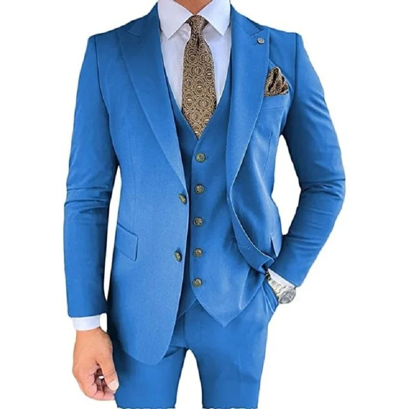 Black Business Formal suits Peaked Lapel Men Suits 3 Piece Groom Wedding Sets Jacket Vest Trousers Dress Tuxedo Blazer