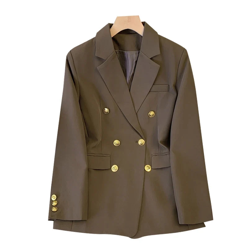 Women's Coffee Autumn Blazer Coat Vintage Harajuku Elegant Long Sleeve Fitted Suit Jacket Outerwear Top 2000s Emo Clothes 2025