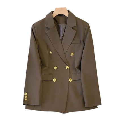Women's Coffee Autumn Blazer Coat Vintage Harajuku Elegant Long Sleeve Fitted Suit Jacket Outerwear Top 2000s Emo Clothes 2025