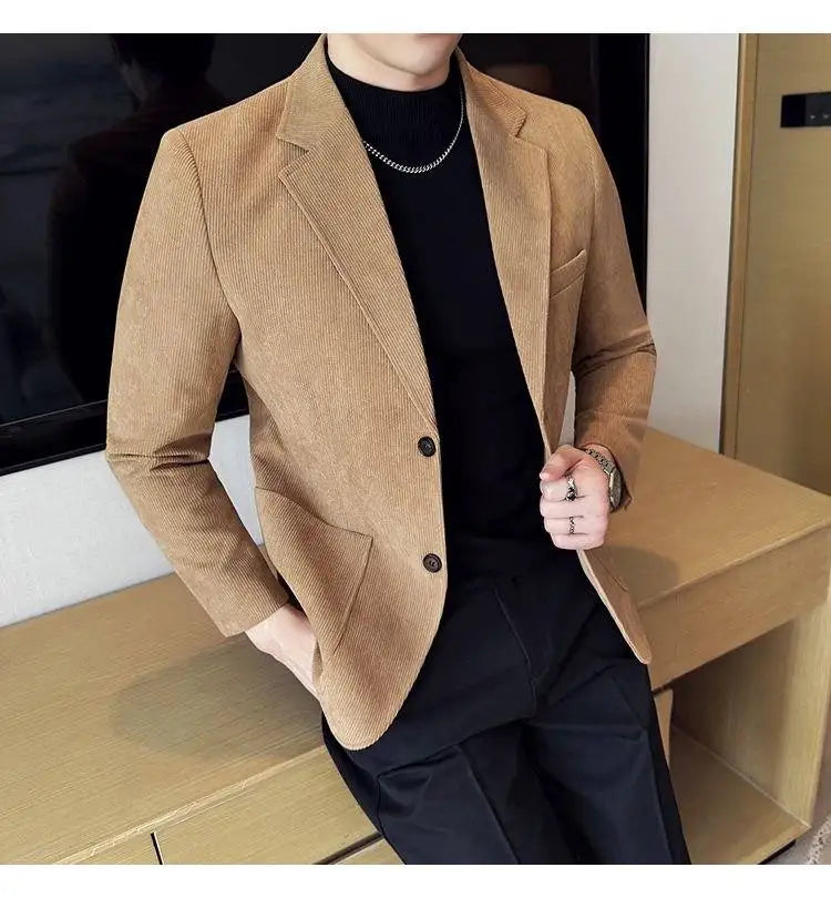 Men's Corduroy Blazer Single Breasted Smart Casual Wedding Jacket