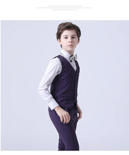 Boys Formal Vest Pants 2-Piece Suit Set for Kids – Striped Wedding & Party Wear