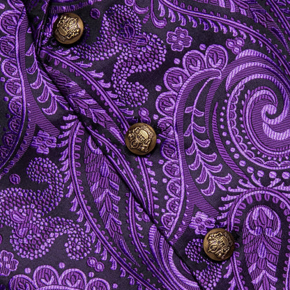 Men's Paisley Waistcoat Vest with Tie Hanky Cufflinks Set for Wedding and Banquet