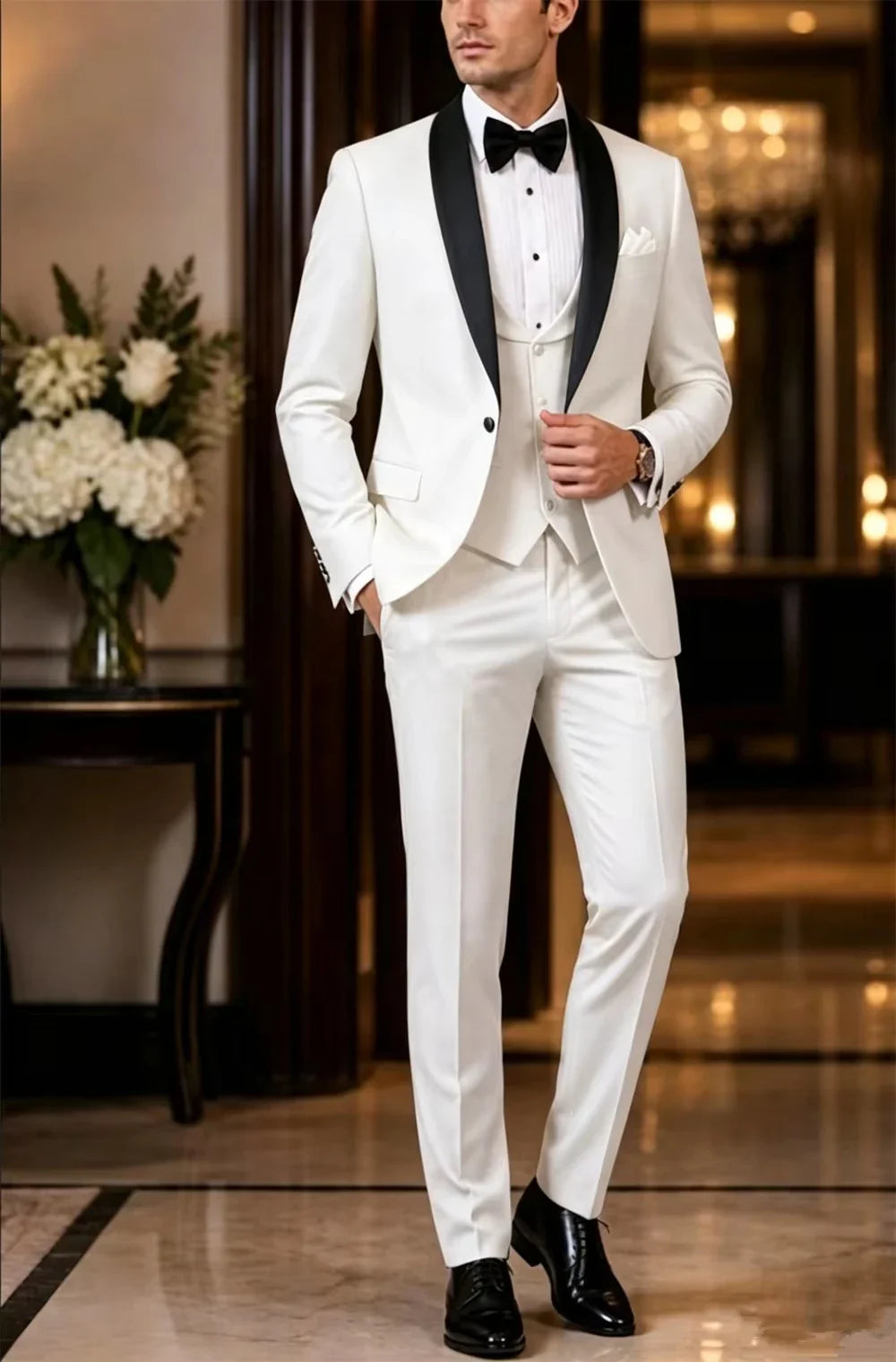 Costume Homme 3 Pièces Élégant Mariage Marié Smoking Formel Coupe Ajustée Tenue Sur Mesure Costumes pour Homme (Veste+Gilet+Pantalon)