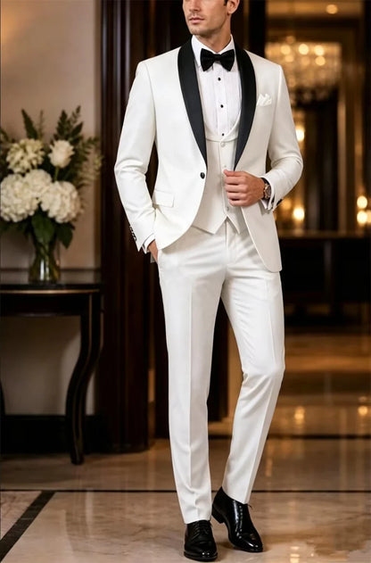 Costume Homme 3 Pièces Élégant Mariage Marié Smoking Formel Coupe Ajustée Tenue Sur Mesure Costumes pour Homme (Veste+Gilet+Pantalon)