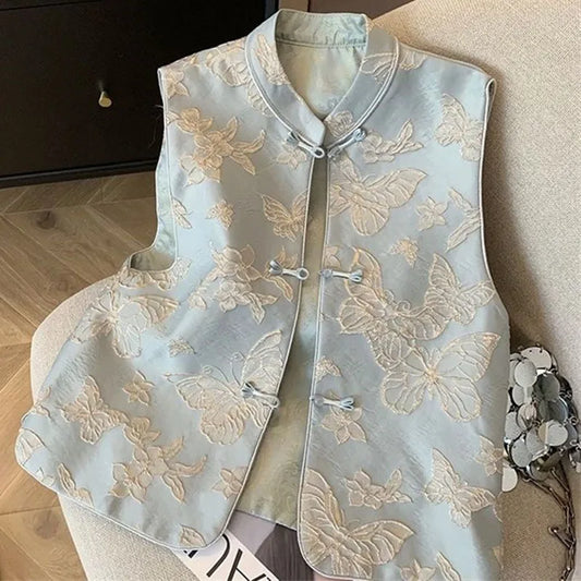 Female Embroidery Sleeveless Coat Spring Autumn Women Fashion Butterfly Waistcoat Jacket Korean Chinese Style Vest Outwear