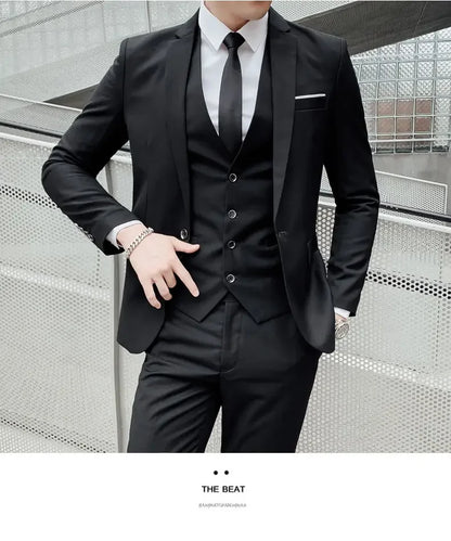 Men's Three-Piece Formal Suit – Slim Fit Business Dress Suit for Men