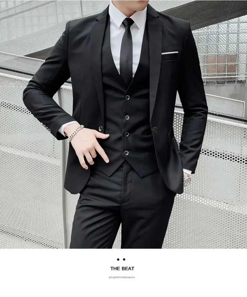 Men's 3-Piece Suit Slim Fit Blazer Vest Pants Set Business Formal Wedding