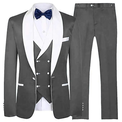 Men's Suit Navy Blue Groom Tuxedos White Shawl Lapel Men Suits with Pants Wedding Business Suit 3 Piece