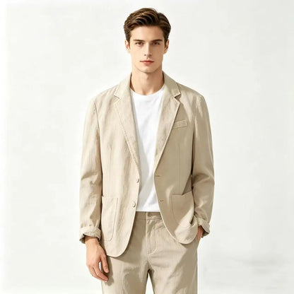 Cotton 100% Blazer for Men, Fashionable for Outdoor Travel, Wedding Hosting, Slim-fit for Casual Wear, Korean Style Blazer