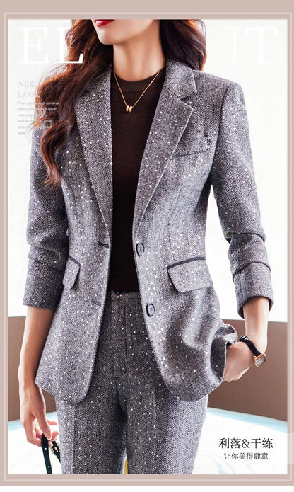 High Quality Fabric Women Business Suits With Pants and Blazer Coat Professional Autumn Winter Office Ladies Pantsuits Blazers