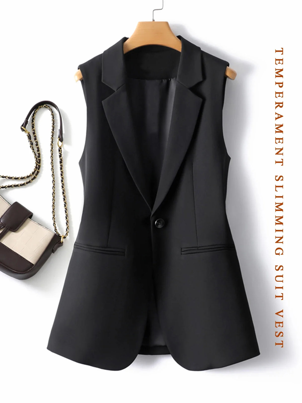 Simple one-button blazer-style vest for women spring and autumn style suitable for workplace and business commuting