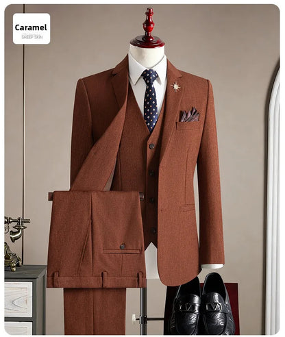 Men's Slim Fit 3-Piece Suit Set for Wedding, Banquet & Performance – Multiple Colors